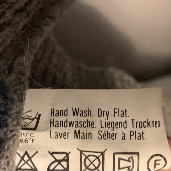 Vintage Samband of Iceland Women's Chunky V Neck Sweater Size L Wool Blue Gray - Picture 9 of 9